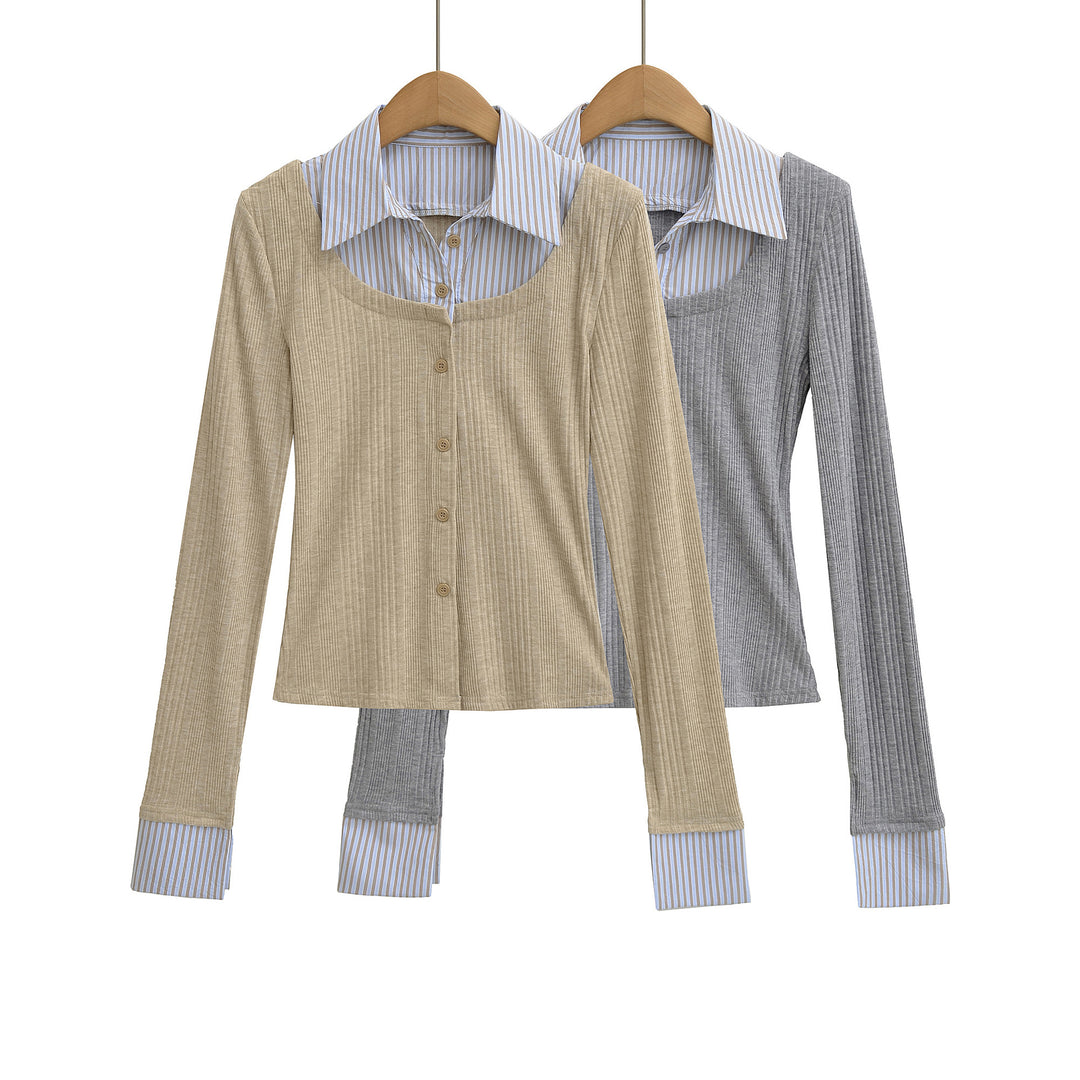 Damen Langarmshirt mit modernem Strukturdesign und klassischem Hemdkragen Drune
