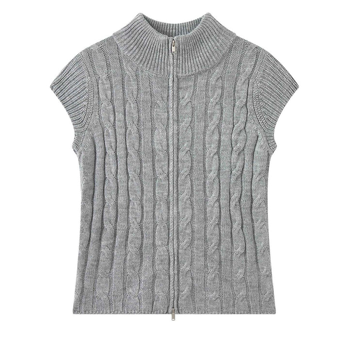 Damen Kurze Kabelstrick-Zipweste mit Stehkragen und Layering-Silhouette Drune