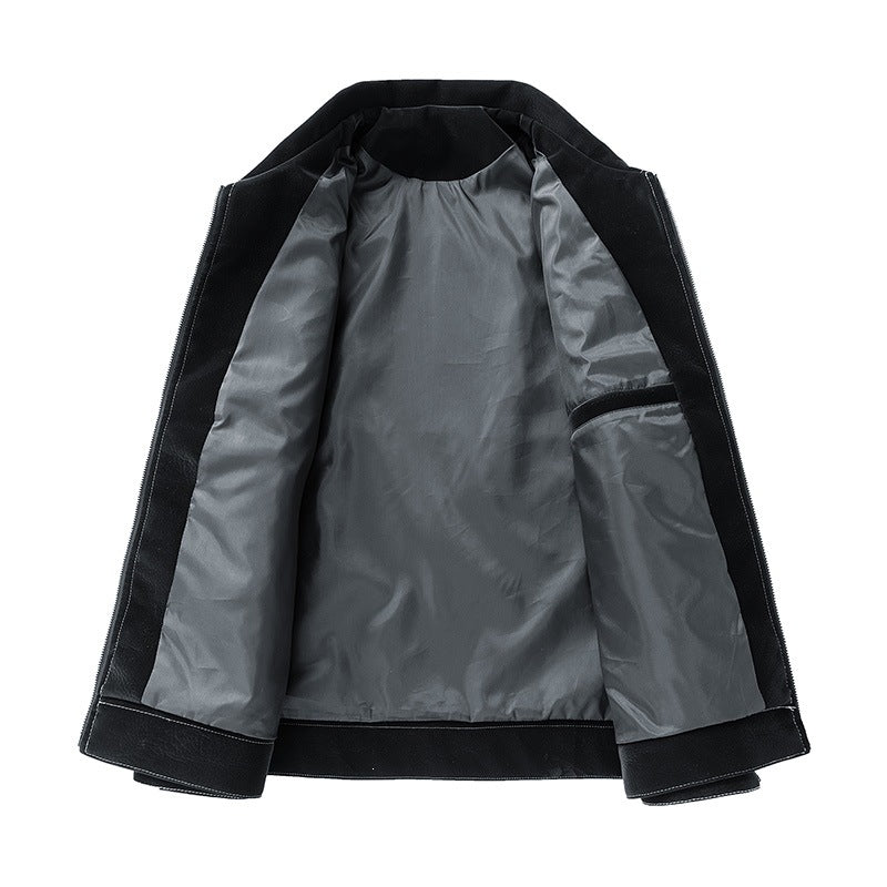 Herren Shirt-Jacke aus Veloursleder‑Optik mit kontrastierenden Ziernähten & Brustklappen Drune