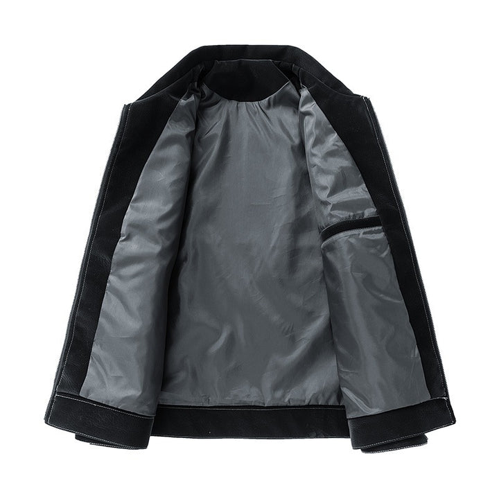 Herren Shirt-Jacke aus Veloursleder‑Optik mit kontrastierenden Ziernähten & Brustklappen Drune