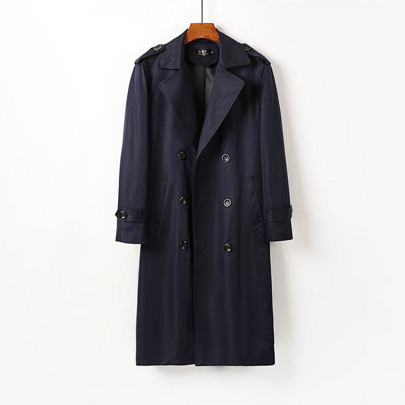 Herren Doppelreihiger Trenchcoat mit Schulterklappen, langer Silhouette und klassischem Revers Drune