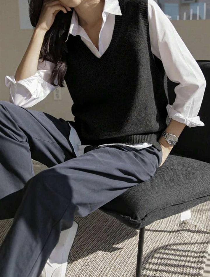 Damen Feinstrick-V-Ausschnitt Pullunder aus weichem Wollmix Drune