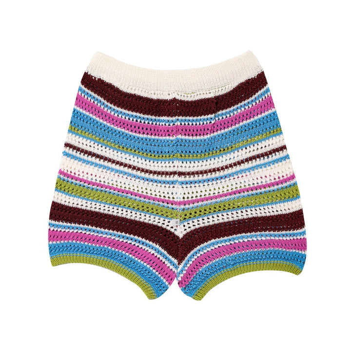 Damen luftige Strickshorts mit buntem Streifenmuster Drune