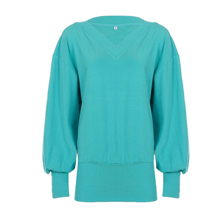 Damen Oversized Sweatshirt mit V-Ausschnitt und Ballonärmeln Drune