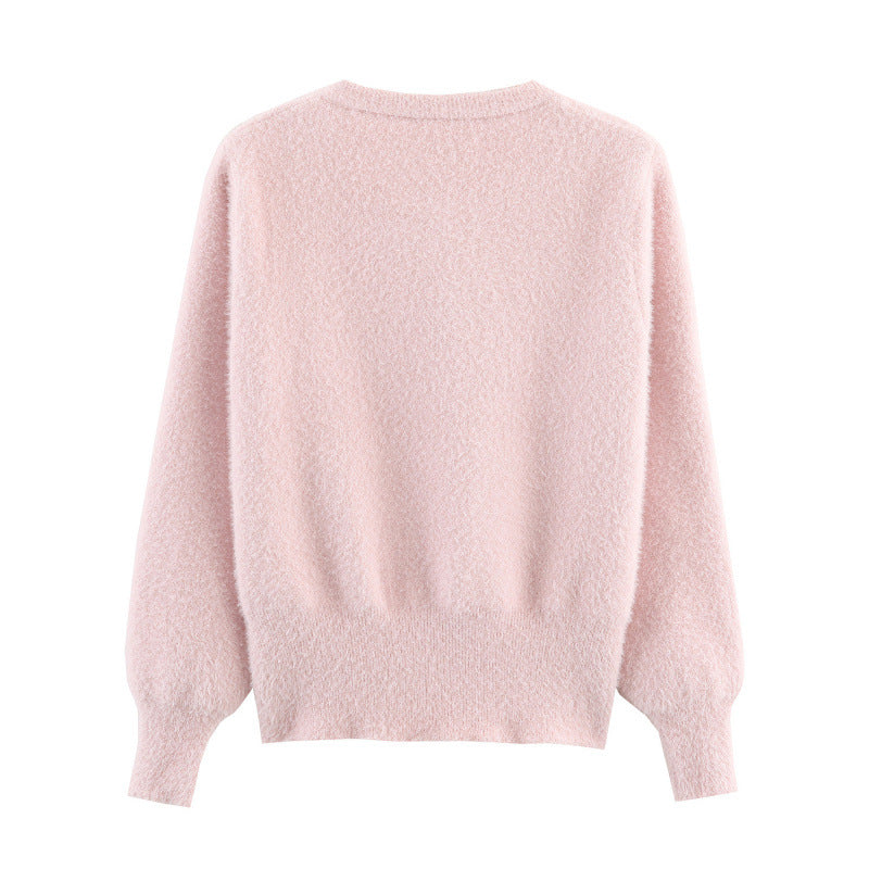 Damen stylische Strickjacke mit einzigartigen Blumenapplikationen Drune