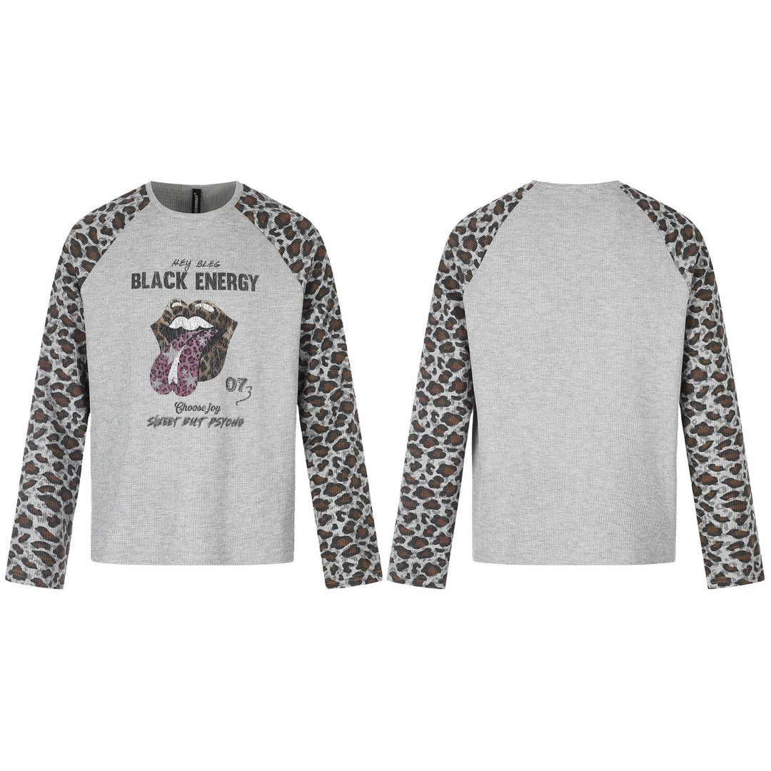 Damen Lässiges Langarmshirt mit Raglanärmeln, Leoparden-Ärmeln und Statement-Print Drune