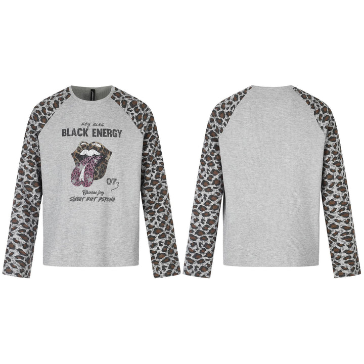 Damen Lässiges Langarmshirt mit Raglanärmeln, Leoparden-Ärmeln und Statement-Print Drune