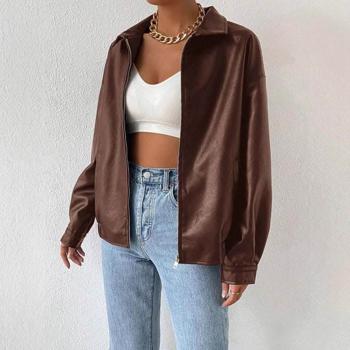 Damen trendige Kunstlederjacke im modernen Schnitt mit lässigem Reißverschluss Drune