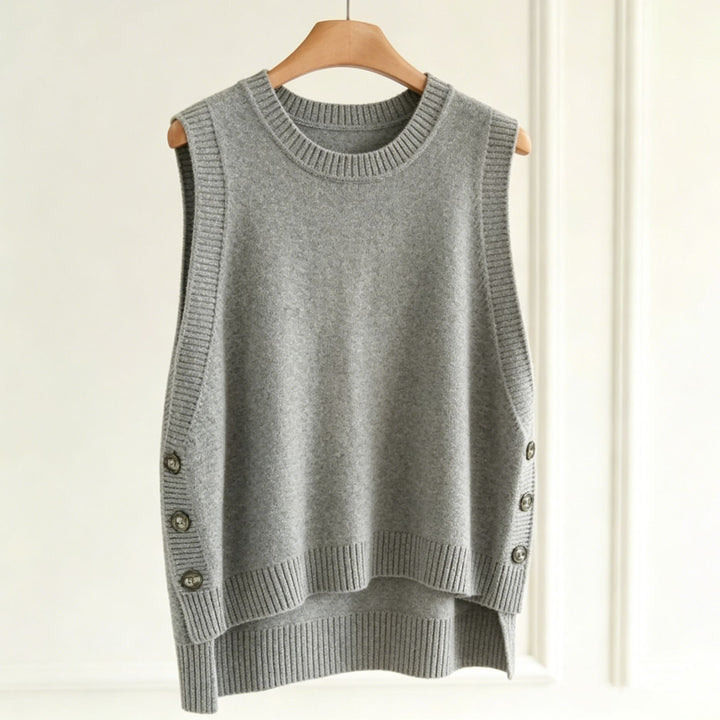 Damen Strickweste mit seitlichen Knopfleisten und Rundhalsausschnitt Drune