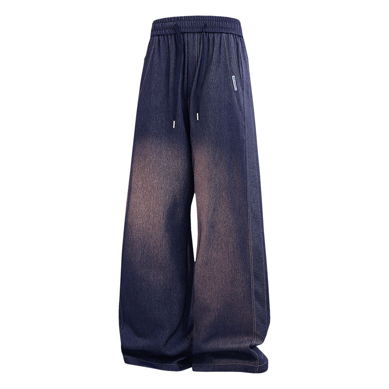 Damen Weite Denim-Jogginghose mit Elastischem Bund, Tunnelzug & Vintage-Waschung Drune