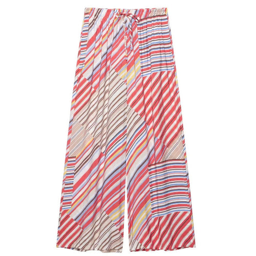 Damen Weite Palazzo‑Hose mit elastischem Bund, Tunnelzug und gestreiftem Patchwork‑Print Drune