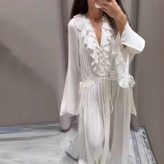 Damen 100+ fließendes Maxikleid mit weiten Kimonoärmeln und plissiertem Rock Drune
