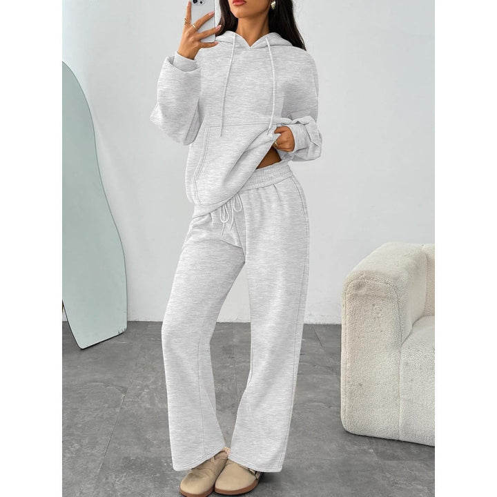 Damen Oversized Hoodie-Set mit Kängurutasche und weiter Palazzohose Drune