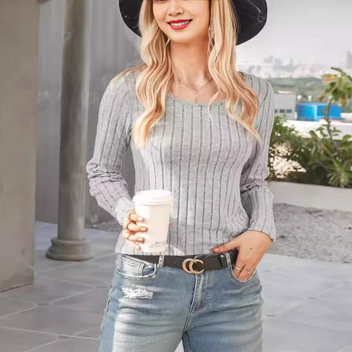 Damen Slim-Fit Ripp-Longsleeve mit strukturiertem Streifenrelief Drune
