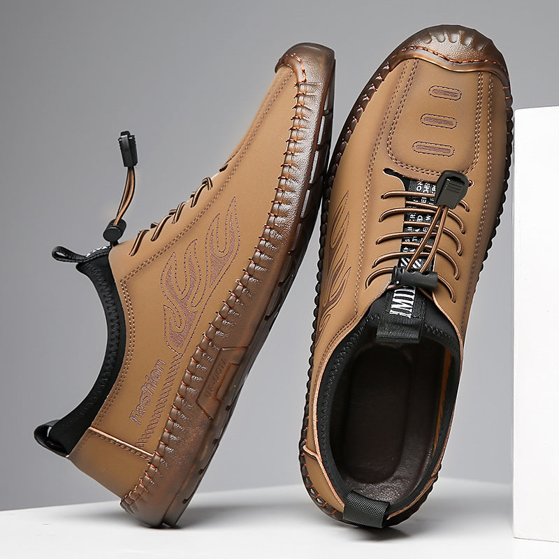Herren Casual-Mokassin-Sneaker mit elastischer Schnellzug-Schnürung, gesticktem Flammenmotiv und genähter Gummilaufsohle Drune