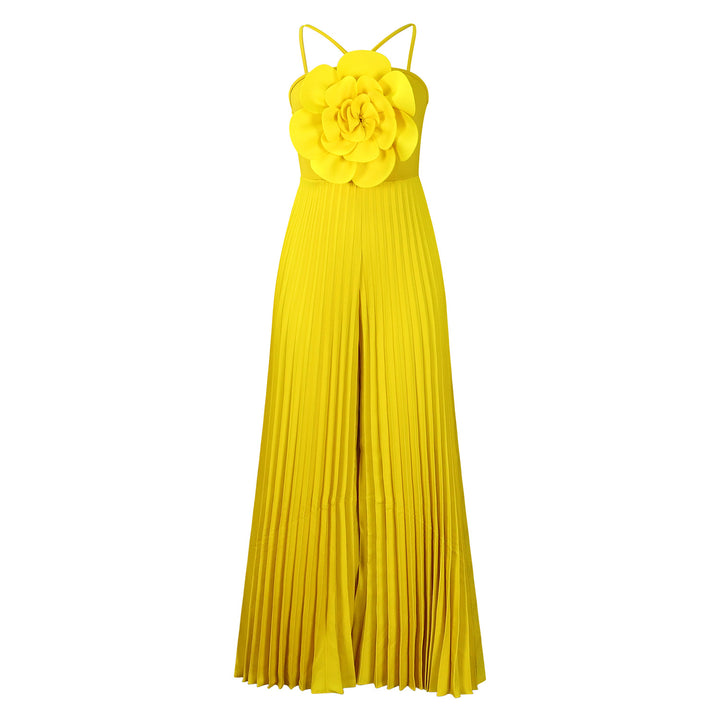 Damen Jumpsuit mit raffiniertem Plissee-Design und dekorativer Blumendetail Drune