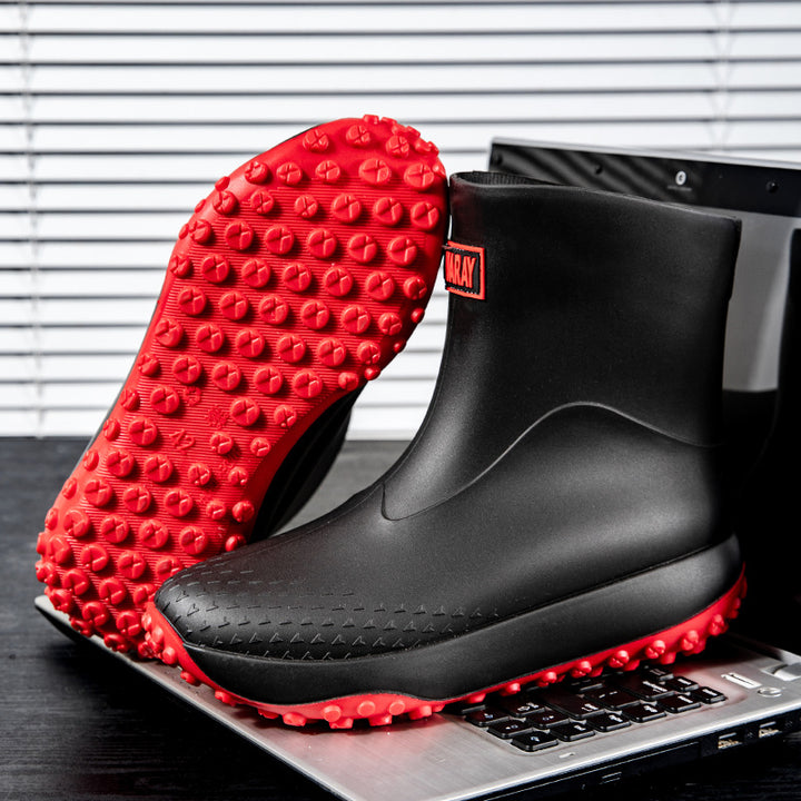 Unisex Wasserdichte Kurz-Gummistiefel mit rutschfester Noppenlaufsohle und wärmeisolierender Innensohle Drune