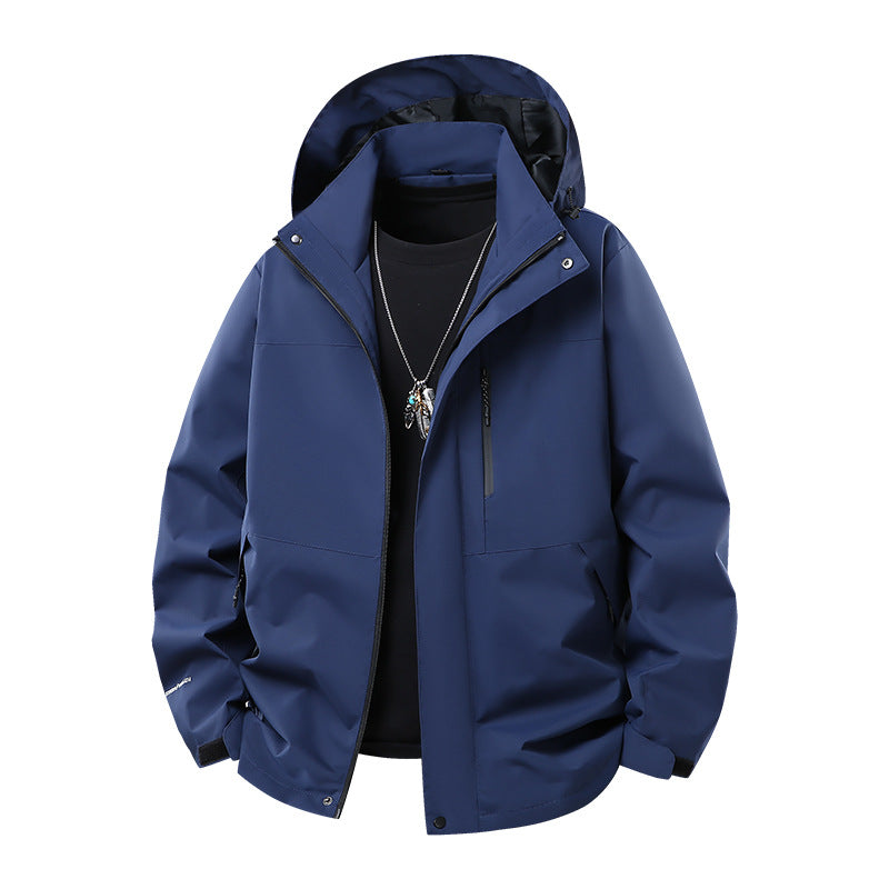 Herren Technische Softshell‑Regenjacke mit verschweißten Nähten, verstellbarer Kapuze und wasserabweisenden Reißverschlüssen Drune