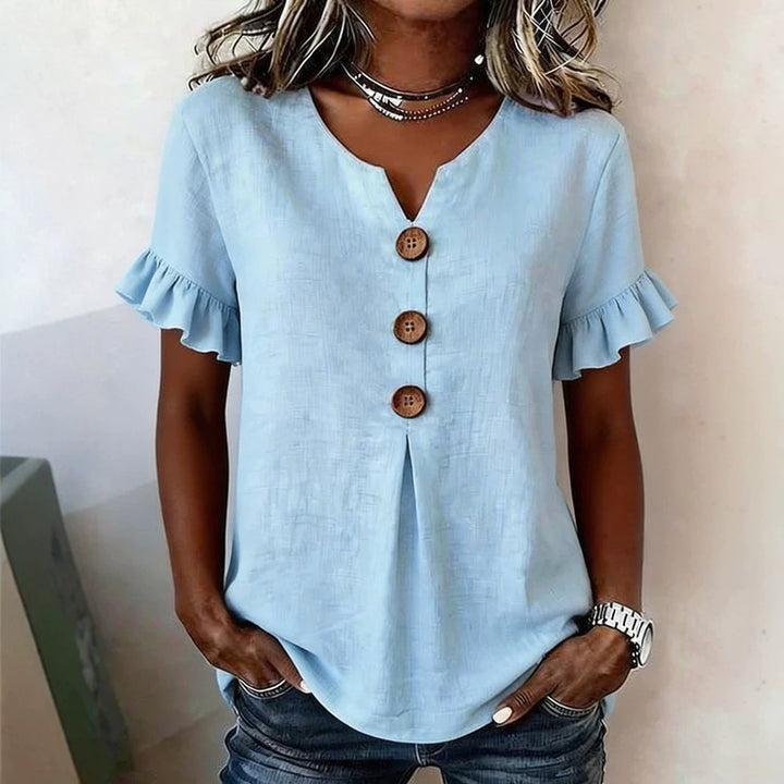 Damen Bluse mit Rüschendetails und Holzknöpfen Drune