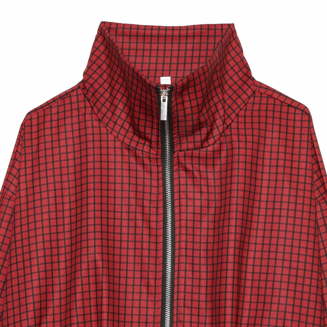 Damen Kariertes Cropped-Bomberjacke mit hohem Stehkragen, elastischem Saum und durchgehendem Reißverschluss Drune