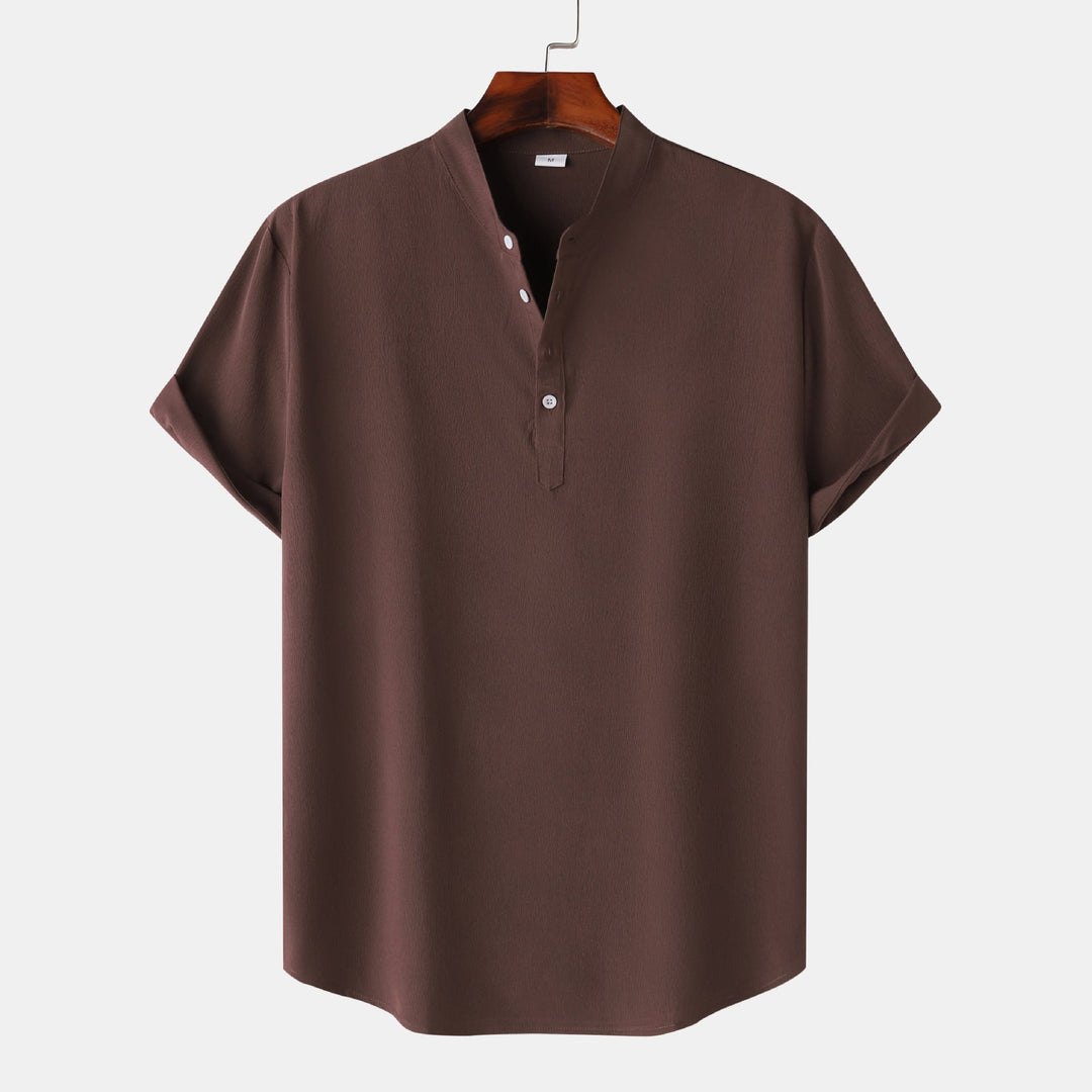 Herren Kurzarmhemd mit modernem Henley-Design und funktionalen Knöpfen Drune