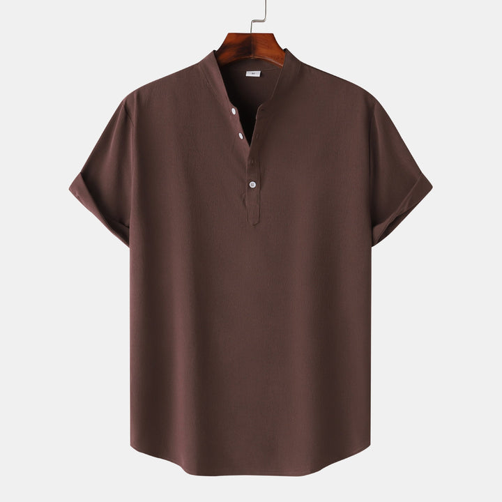 Herren Kurzarmhemd mit modernem Henley-Design und funktionalen Knöpfen Drune