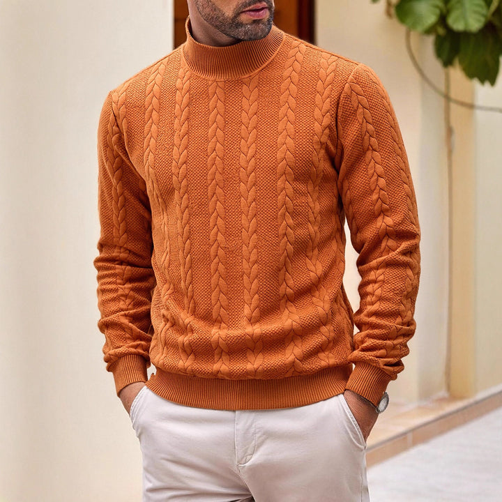 Herren grobgestrickter Zopfstrickpullover mit halbem Stehkragen und elastischen Rippbündchen Drune