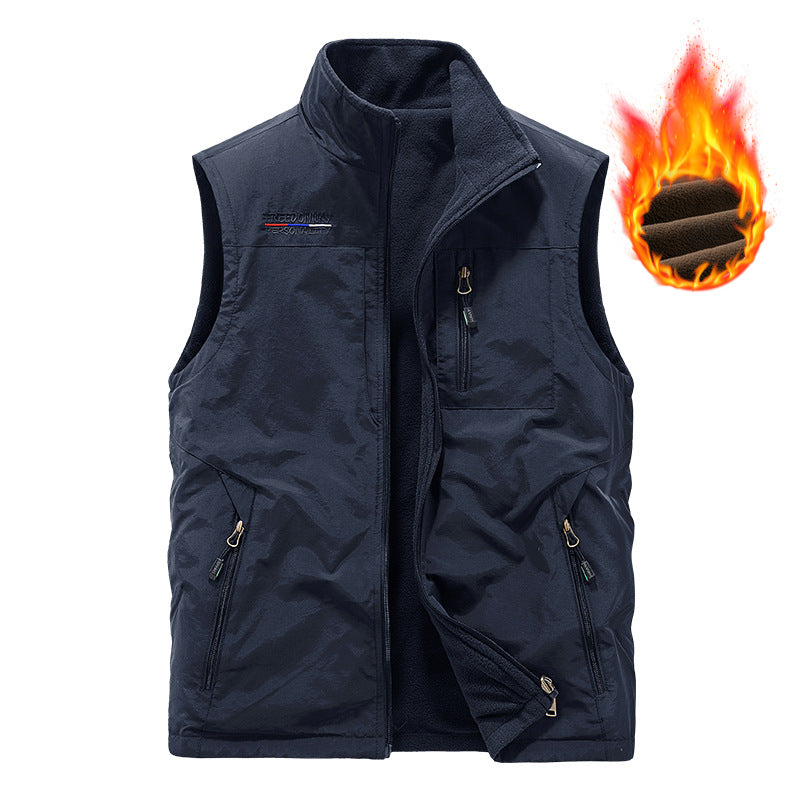 Herren nan wattierte Thermo-Outdoorweste mit weichem Fleece-Futter, hoher Stehkragen und mehreren Reißverschlusstaschen Drune
