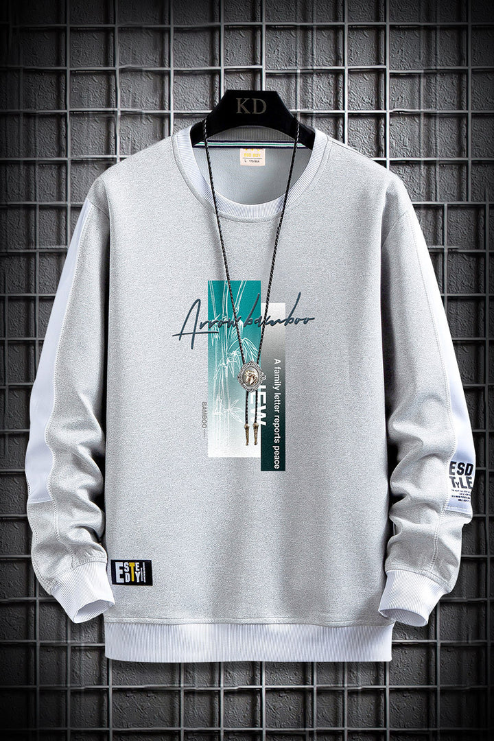Herren Sportlich‑urbanes Rundhals‑Sweatshirt mit Kontrastärmeln, gerippten Bündchen & frontalem Grafikprint Drune