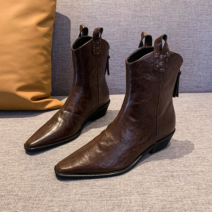 Damen elegante Chelsea-Stiefeletten mit spitzem Zehen-Design und robustem Blockabsatz Drune