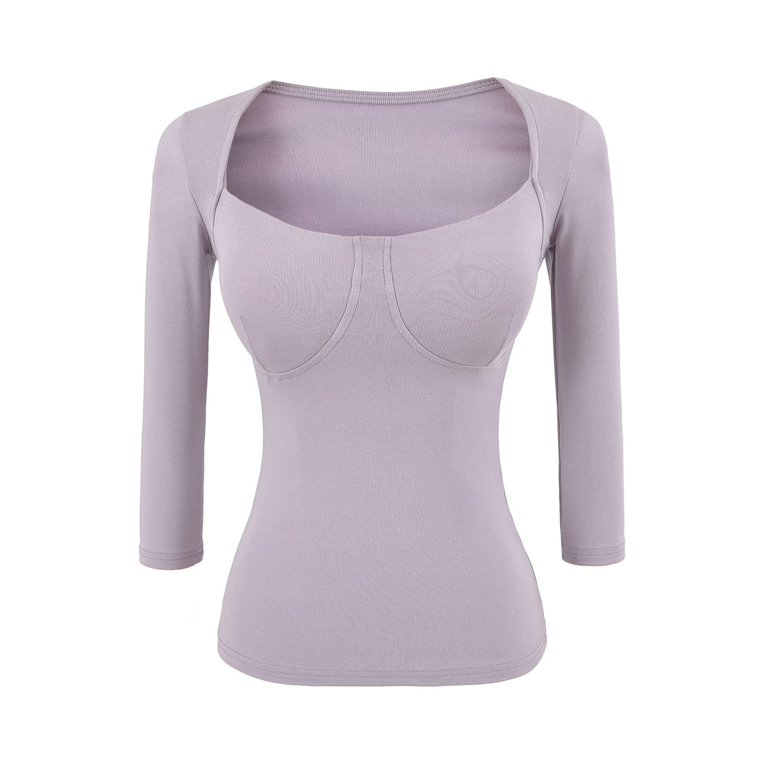 Damen Figurnahes Langarm-Top mit integrierter Bustier‑Kontur und quadratischem Ausschnitt Drune