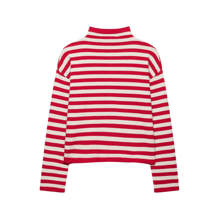 Damen Gestreifte Cropped-Strickjacke mit Stehkragen und durchgehender Knopfleiste Drune