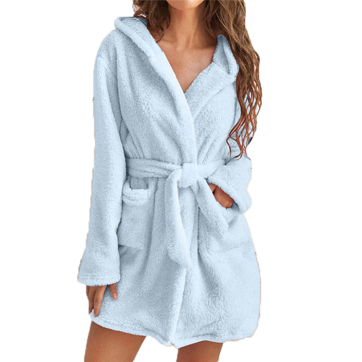 Damen Flauschiger Bademantel mit Kapuze Drune