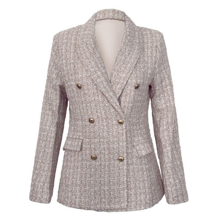 Damen Doppelreihiger Bouclé-Blazer mit Schalkragen, taillierter Silhouette und Zierknöpfen Drune
