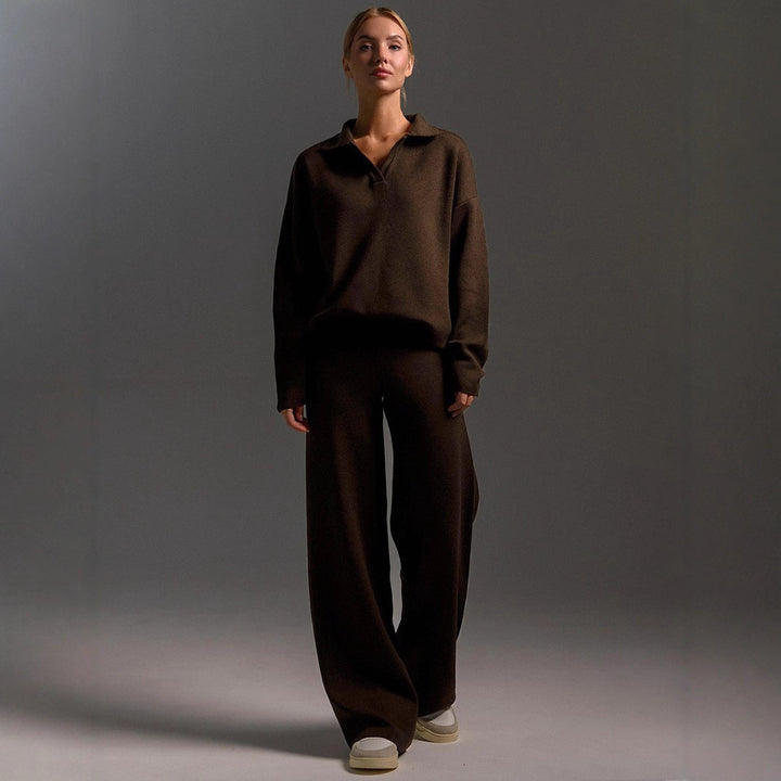 Damen Lässiges Poloshirt undweite Leggings Set Drune