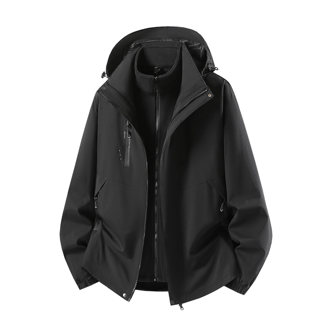 Damen wasserabweisende dreiteilige Outdoorjacke mit herausnehmbarer Fleece-Innenjacke, verstellbarer Kapuze und Reißverschlusstaschen Drune