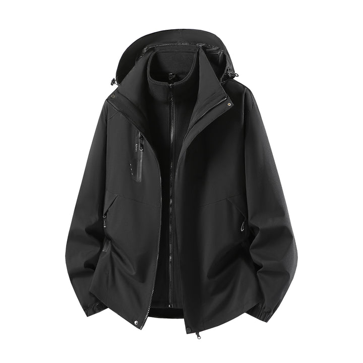 Damen wasserabweisende dreiteilige Outdoorjacke mit herausnehmbarer Fleece-Innenjacke, verstellbarer Kapuze und Reißverschlusstaschen Drune