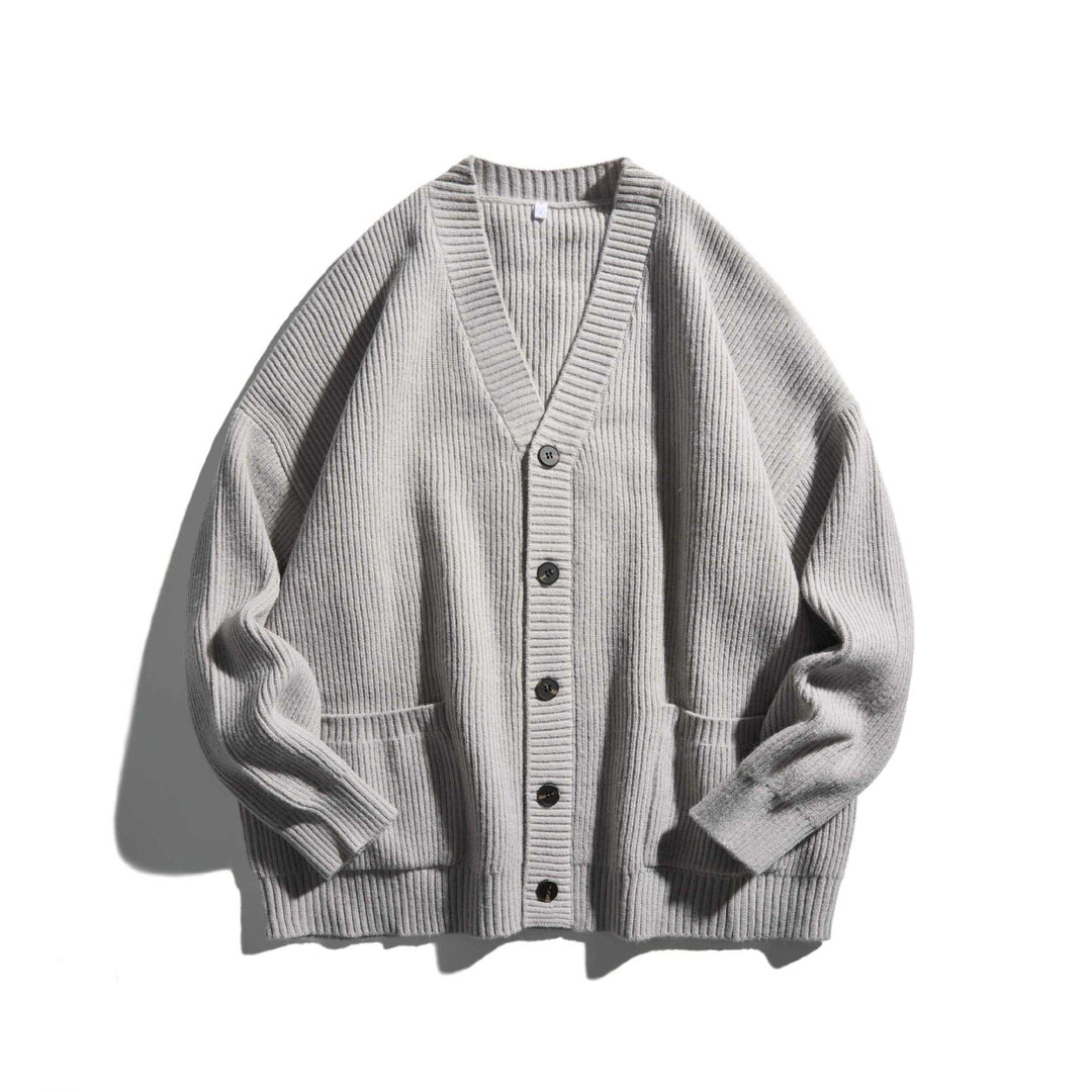 Damen Oversize Rippenstrick-Cardigan mit V‑Ausschnitt und aufgesetzten Taschen Drune