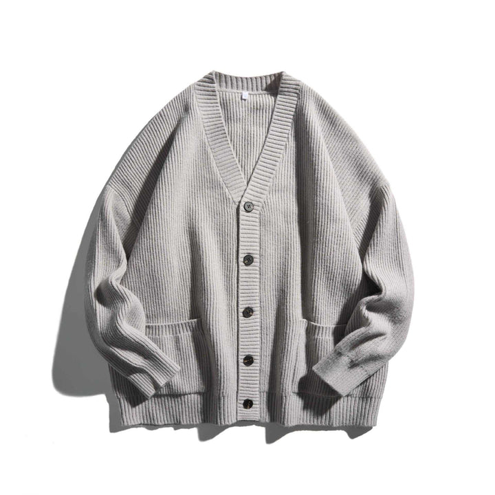 Damen Oversize Rippenstrick-Cardigan mit V‑Ausschnitt und aufgesetzten Taschen Drune