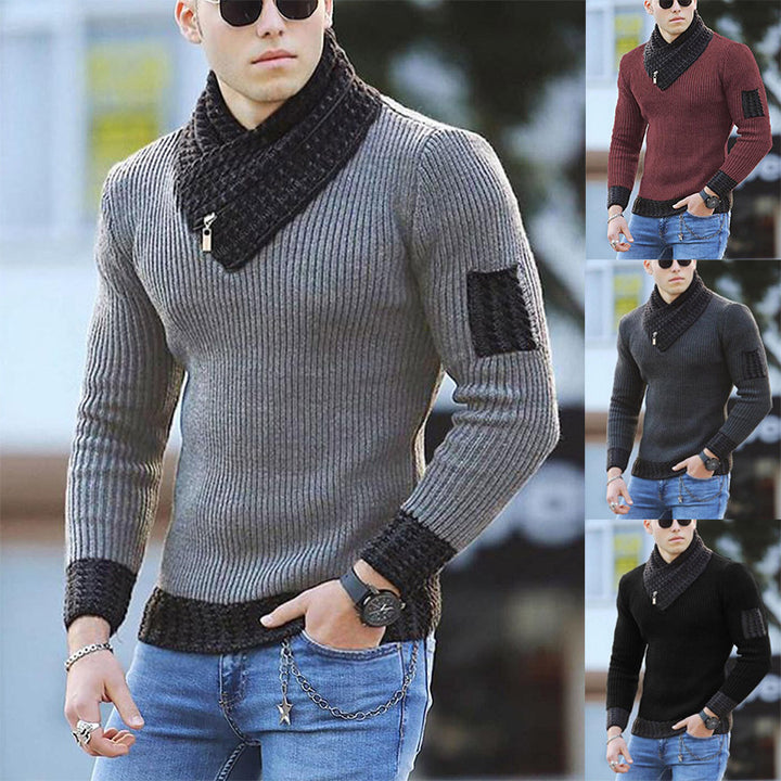Herren Strickpullover mit hohem Kragen und strukturiertem Design Drune