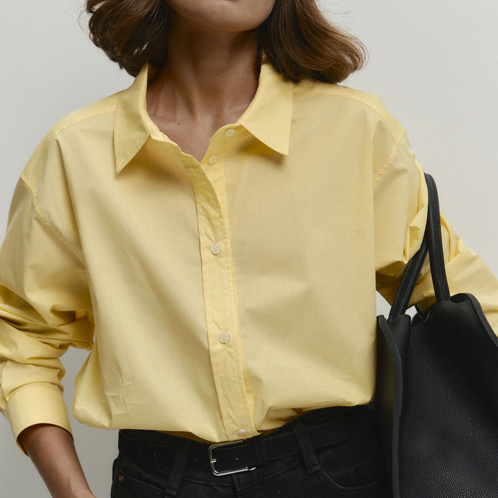 Damen lässige Oversized-Bluse aus hochwertiger Baumwolle mit klassischem Kragen Drune