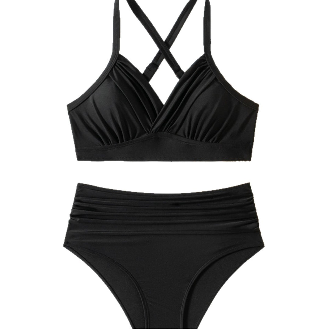 Damen Hochtaillierter Bikini mit Raffungen Drune
