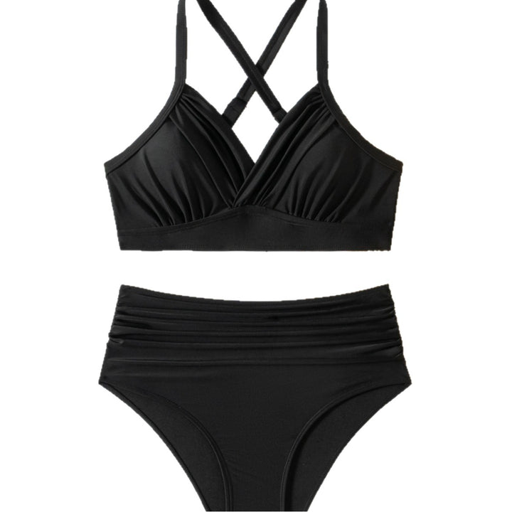Damen Hochtaillierter Bikini mit Raffungen Drune
