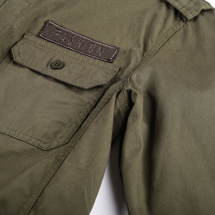 Herren nan militärisches Langarmhemd mit gestickten Abzeichen und Brusttaschen Drune