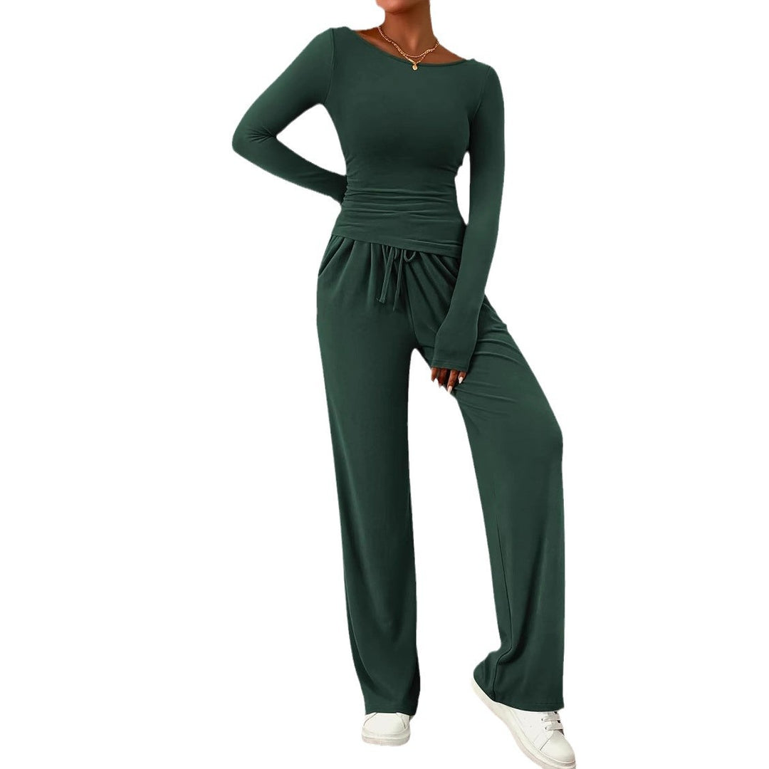 Damen elegantes und bequemes Lounge-Set mit langem Arm und elastischem Bund Drune