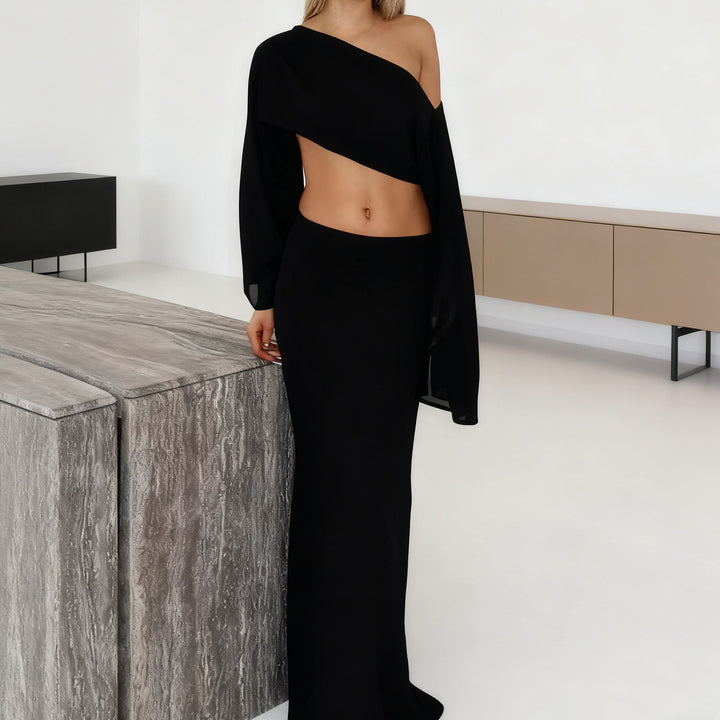 Damen Elegantes Maxi-Kleid mit asymmetrischem Schnitt und langem Arm Drune