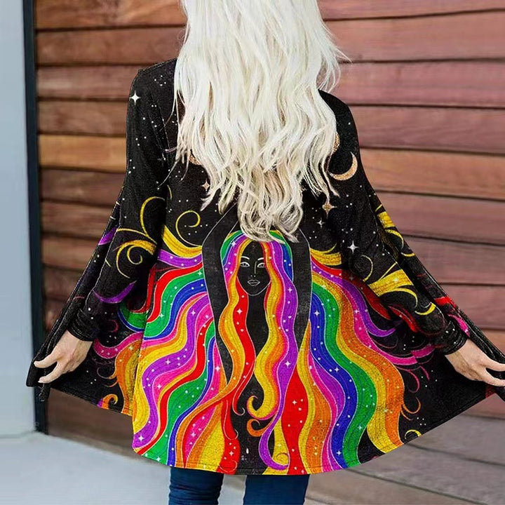 Damen farbenfroher Kapuzenpullover mit weitem Schnitt Drune