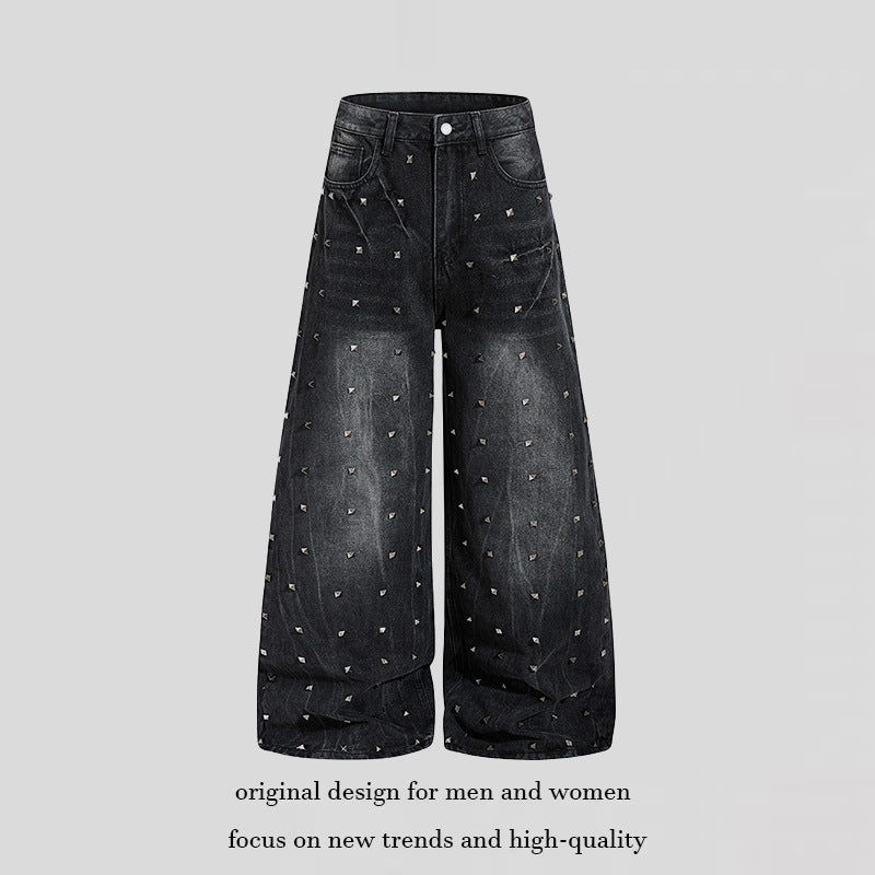Damen High‑Waist weite Denim‑Culotte mit Metallnieten und Balloon‑Silhouette Drune