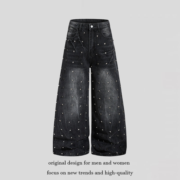 Damen High‑Waist weite Denim‑Culotte mit Metallnieten und Balloon‑Silhouette Drune
