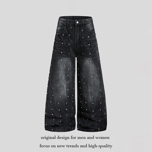 Damen High‑Waist weite Denim‑Culotte mit Metallnieten und Balloon‑Silhouette Drune